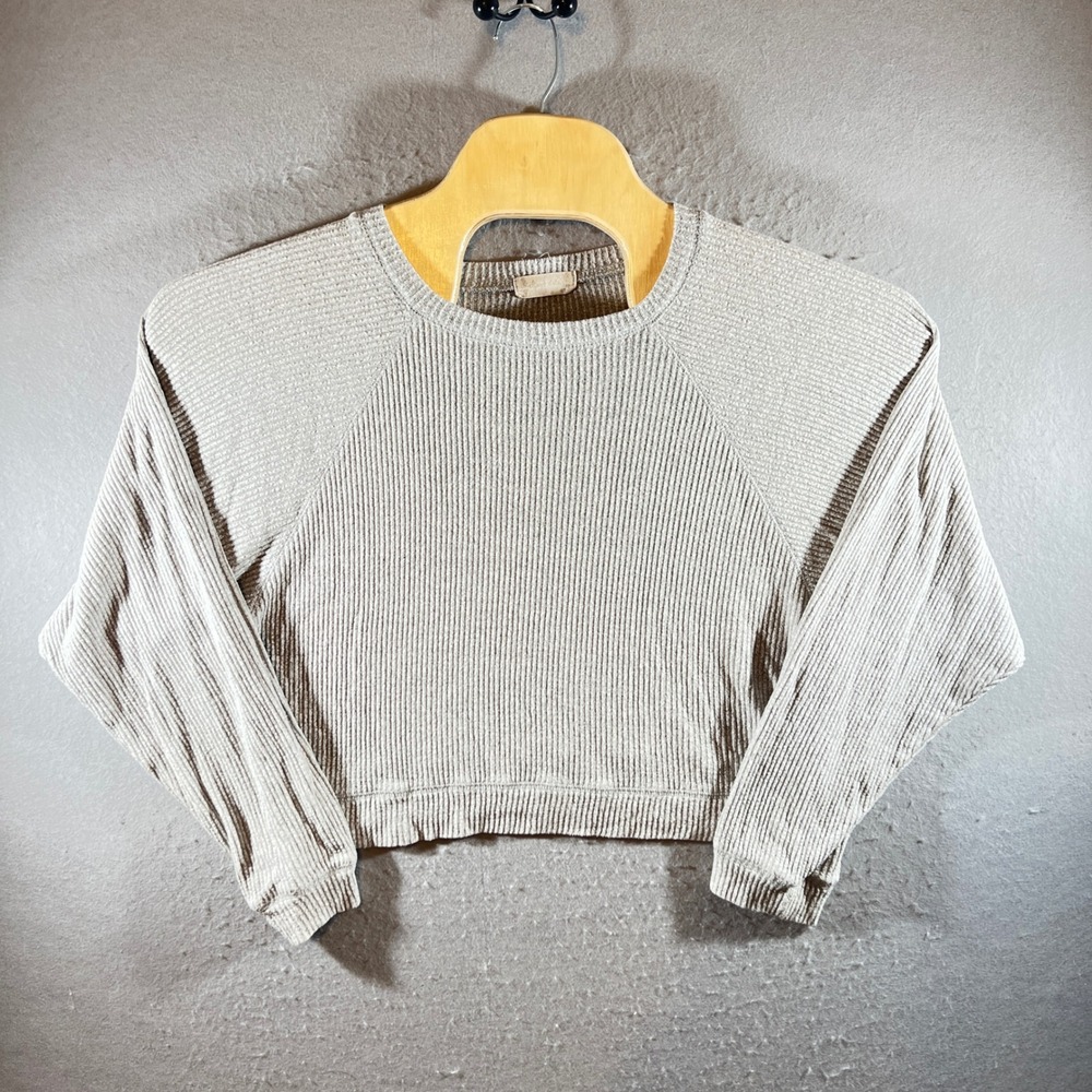 1211 | Altered State Ribbed Knit Cropped Raglan Sleeve Sweater Oatmeal Small